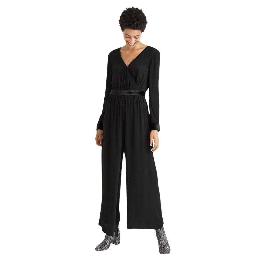 MADEWELL Velvet-Trimmed Tie Jumpsuit  NWT 2